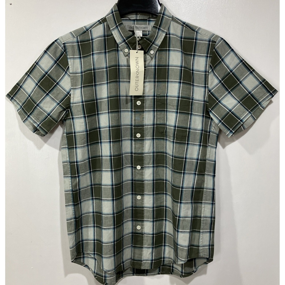 Outerknown Men's Small Blue Green Plaid Essential Button‎ Up Shirt 1310094 NWT